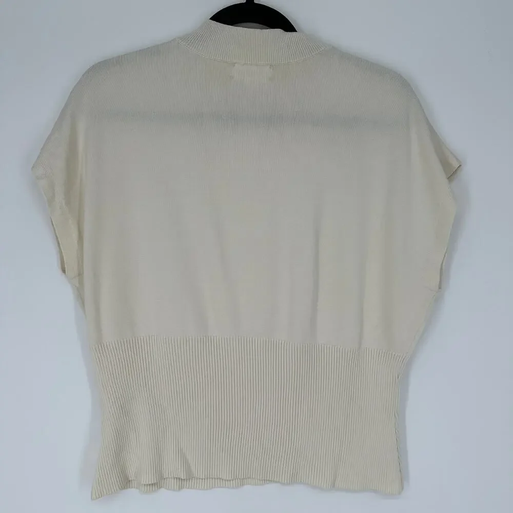 Open Edit Mock Neck Dolman Cap Sleeve Ivory Ribbed Blouse Womens Large - Picture 3 of 6